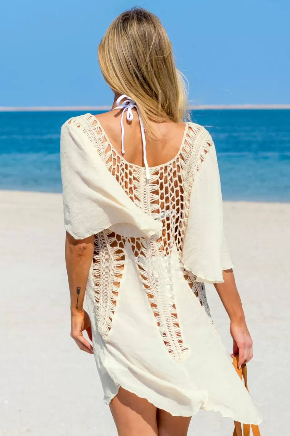 Hot Cupshe Cut-Out Crochet Cover-Up Dress Apricot