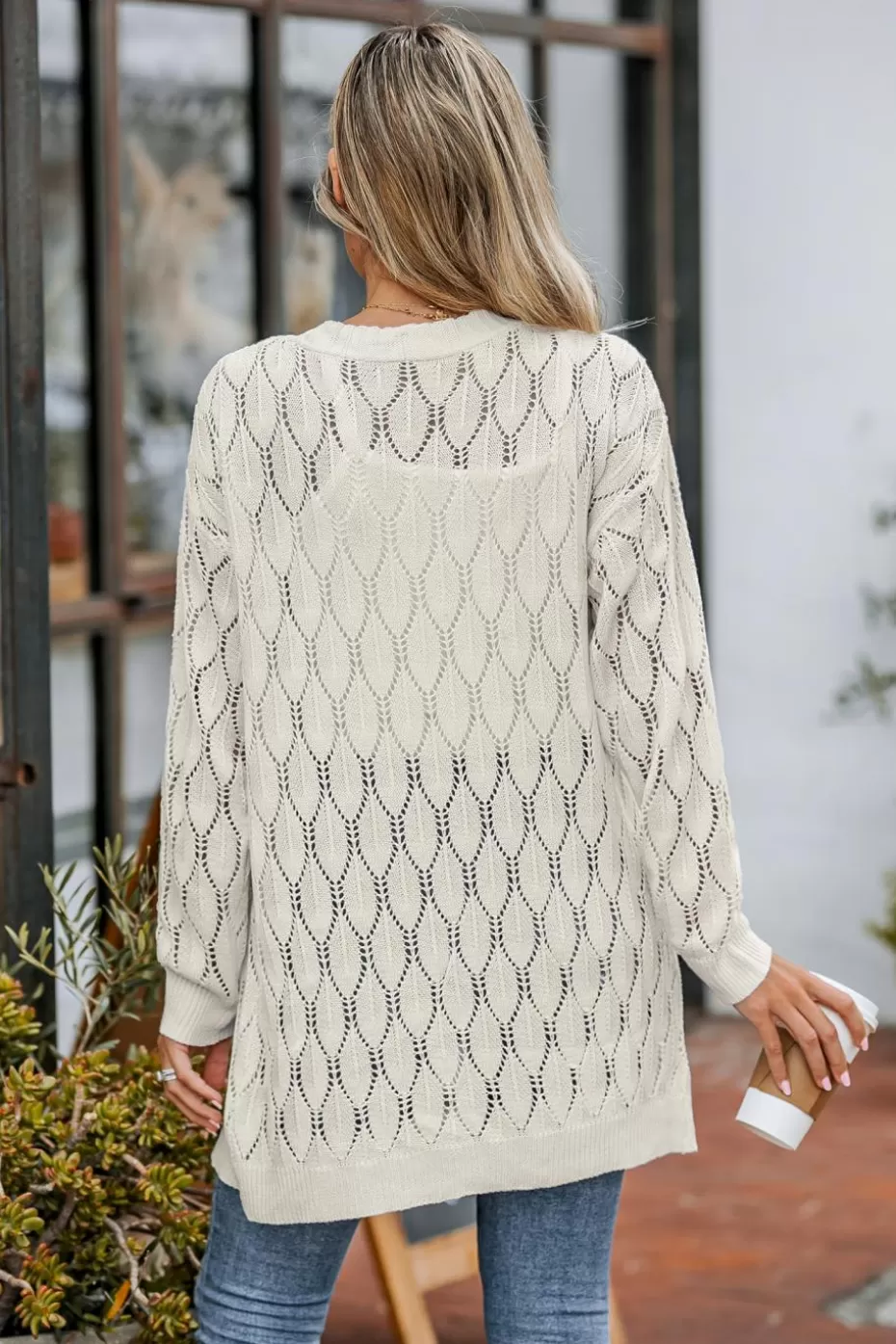 Shop Cupshe Cutout Crochet Open-Front Cardigan Apricot