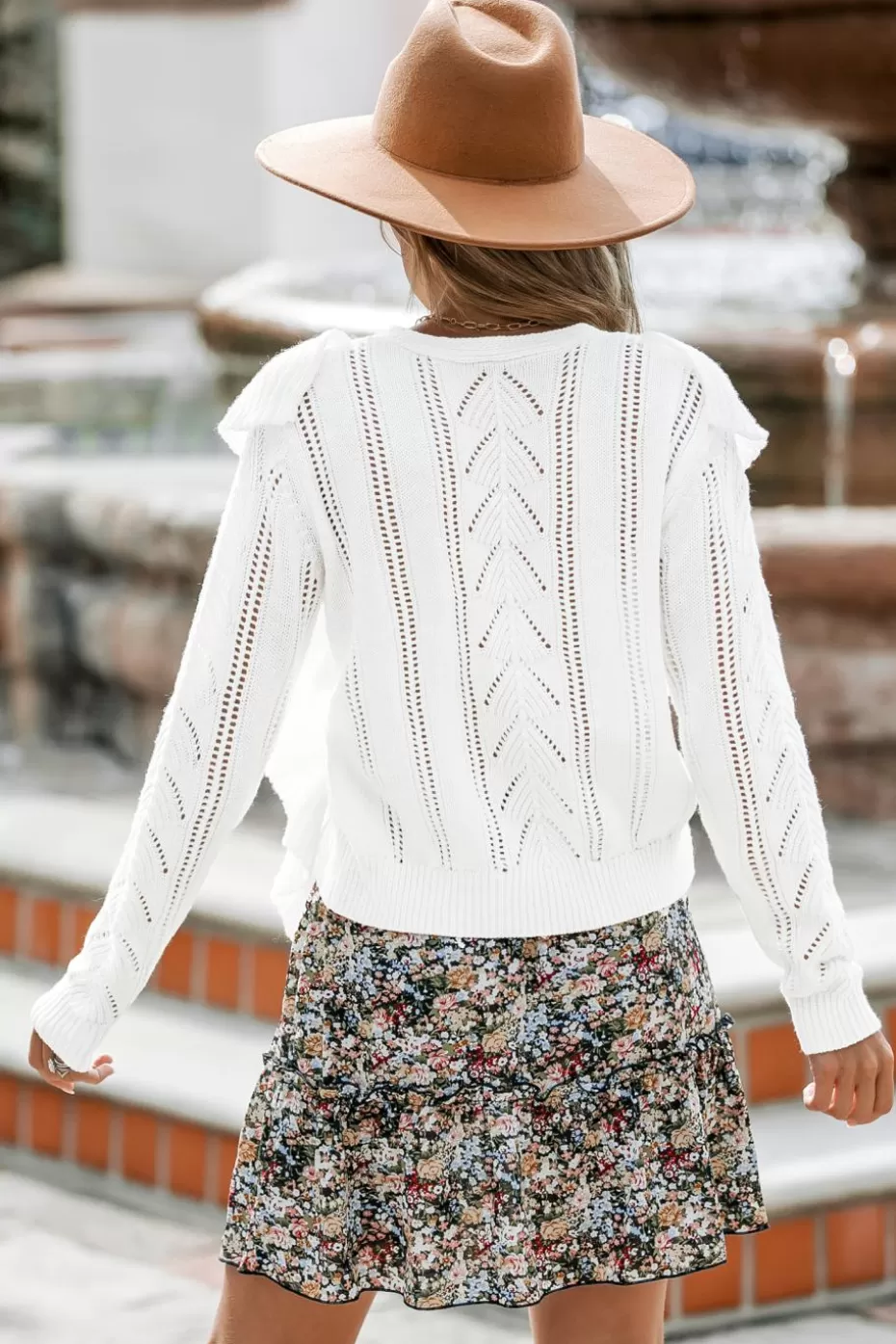 Clearance Cupshe Cutout Ruffled Button-Front Cardigan White