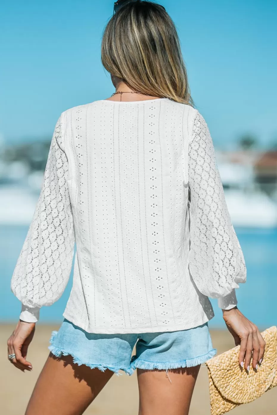 Clearance Cupshe Cutout Scalloped Lace V-Neck Top White-White