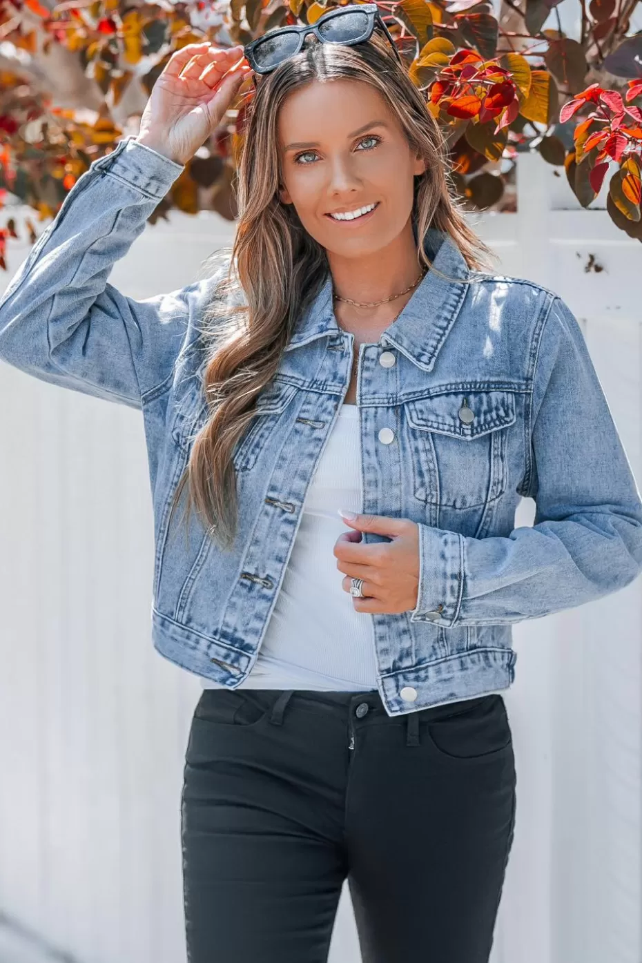 Sale Cupshe Denim Front Button Cropped Jacket Blue