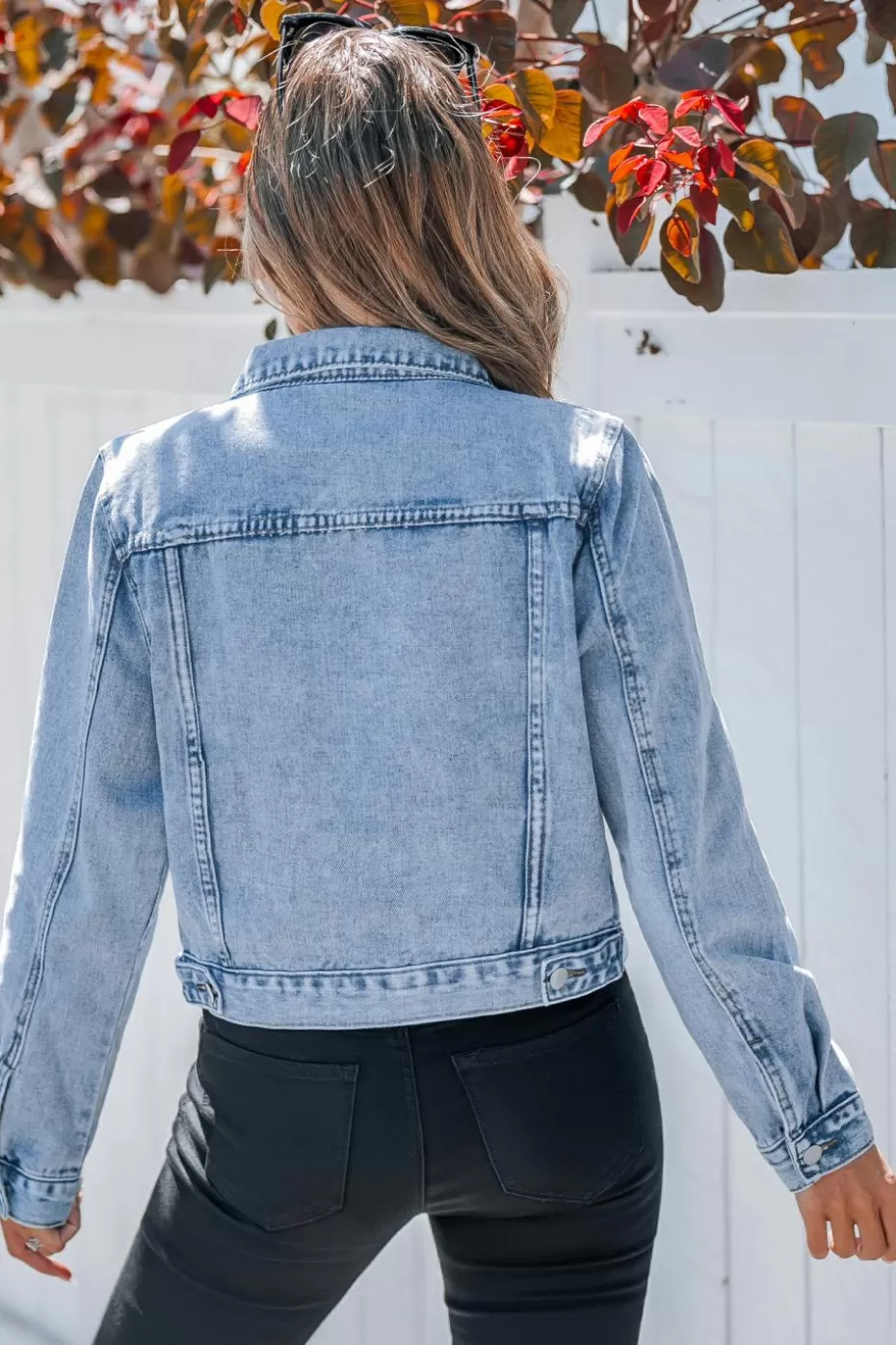 Sale Cupshe Denim Front Button Cropped Jacket Blue