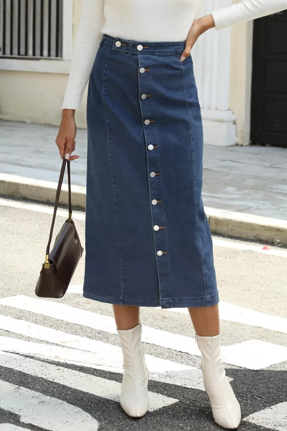 Hot Cupshe Denim Side Button Midi Skirt Blue