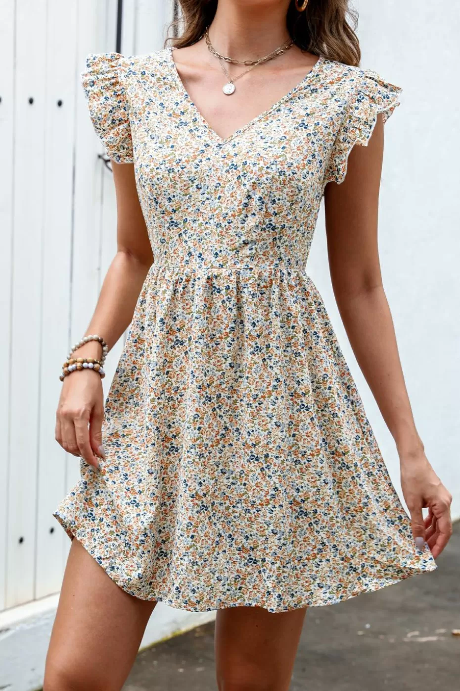 Best Cupshe Ditsy Floral Print Ruffled Mini Dress Melon