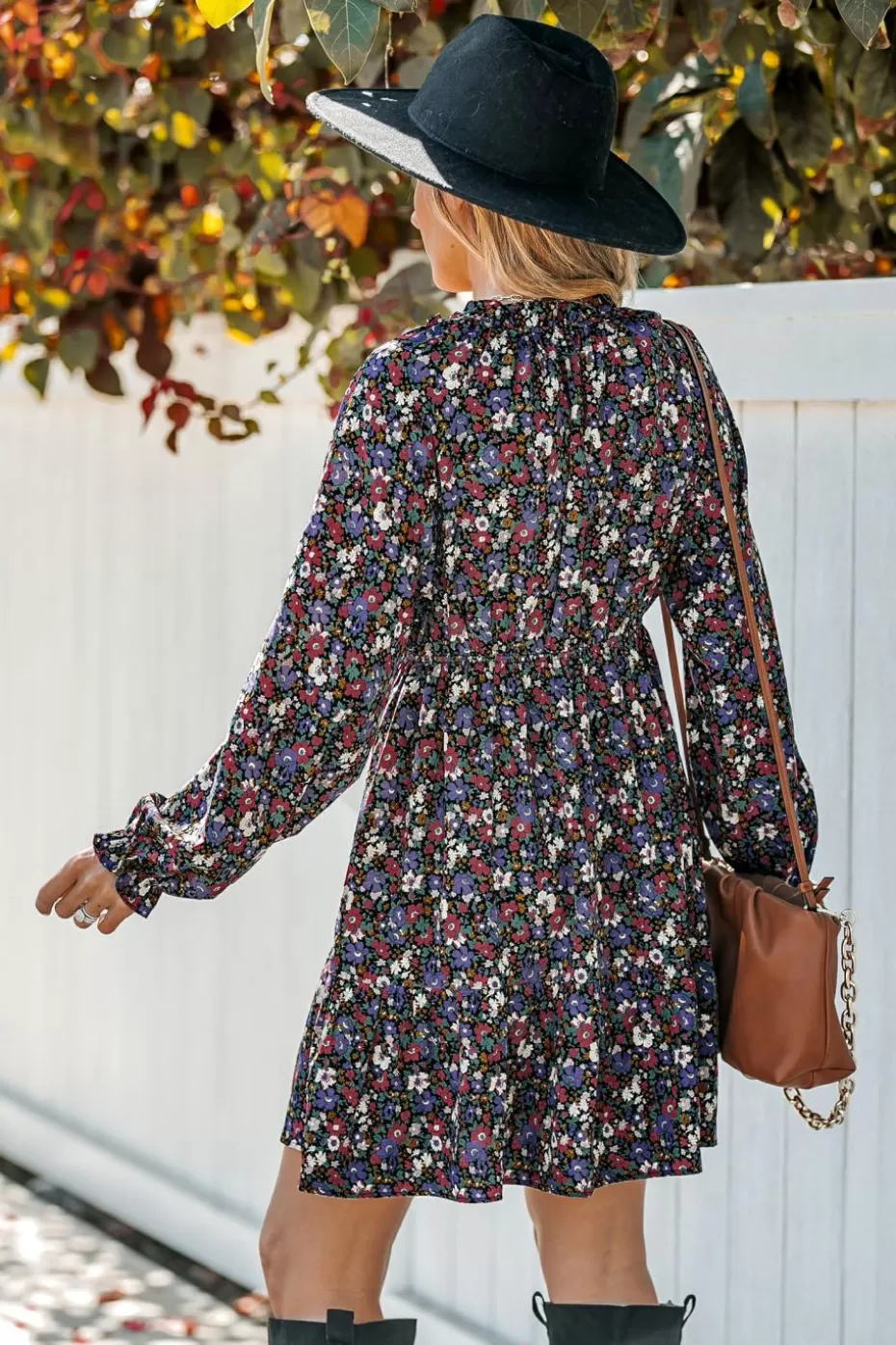 Best Cupshe Ditsy Floral Print Smocking Mini Dress Black