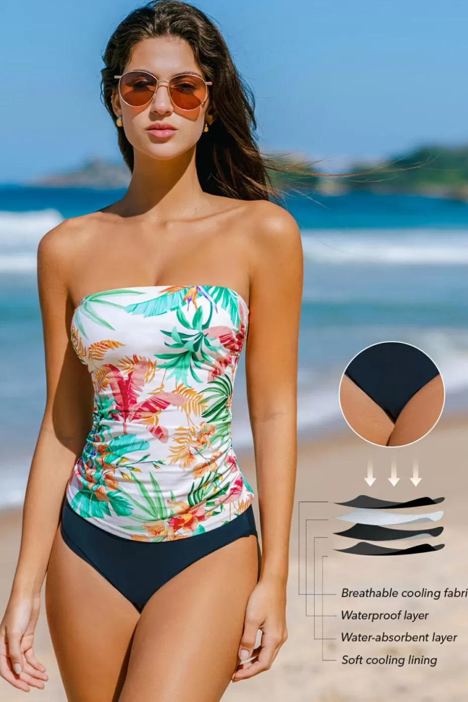 Best Sale Cupshe Dream Rainforest Period Tankini Top & Standard Bottoms Set Peach