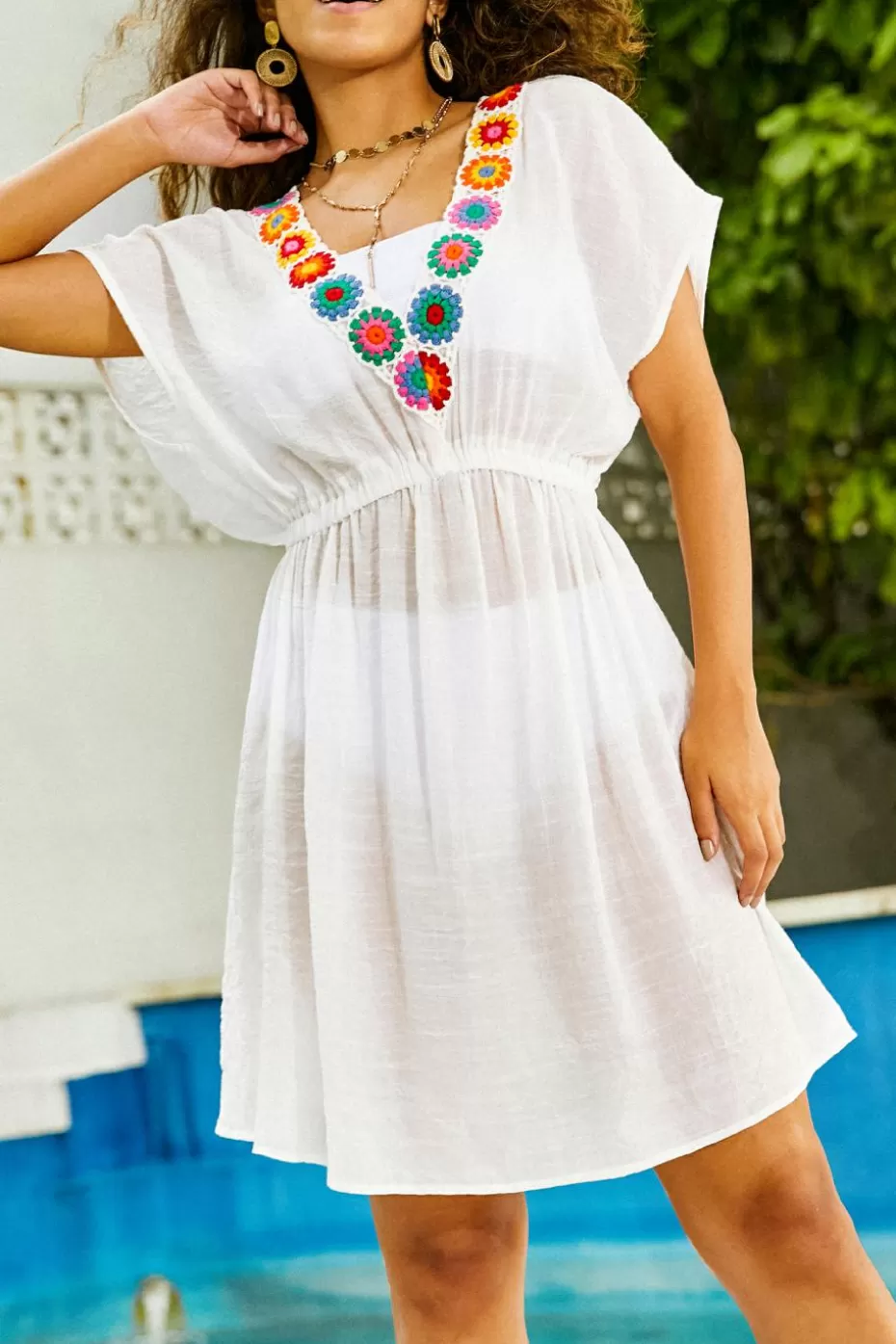 Fashion Cupshe Embroidered Floral Cover-Up Dress White