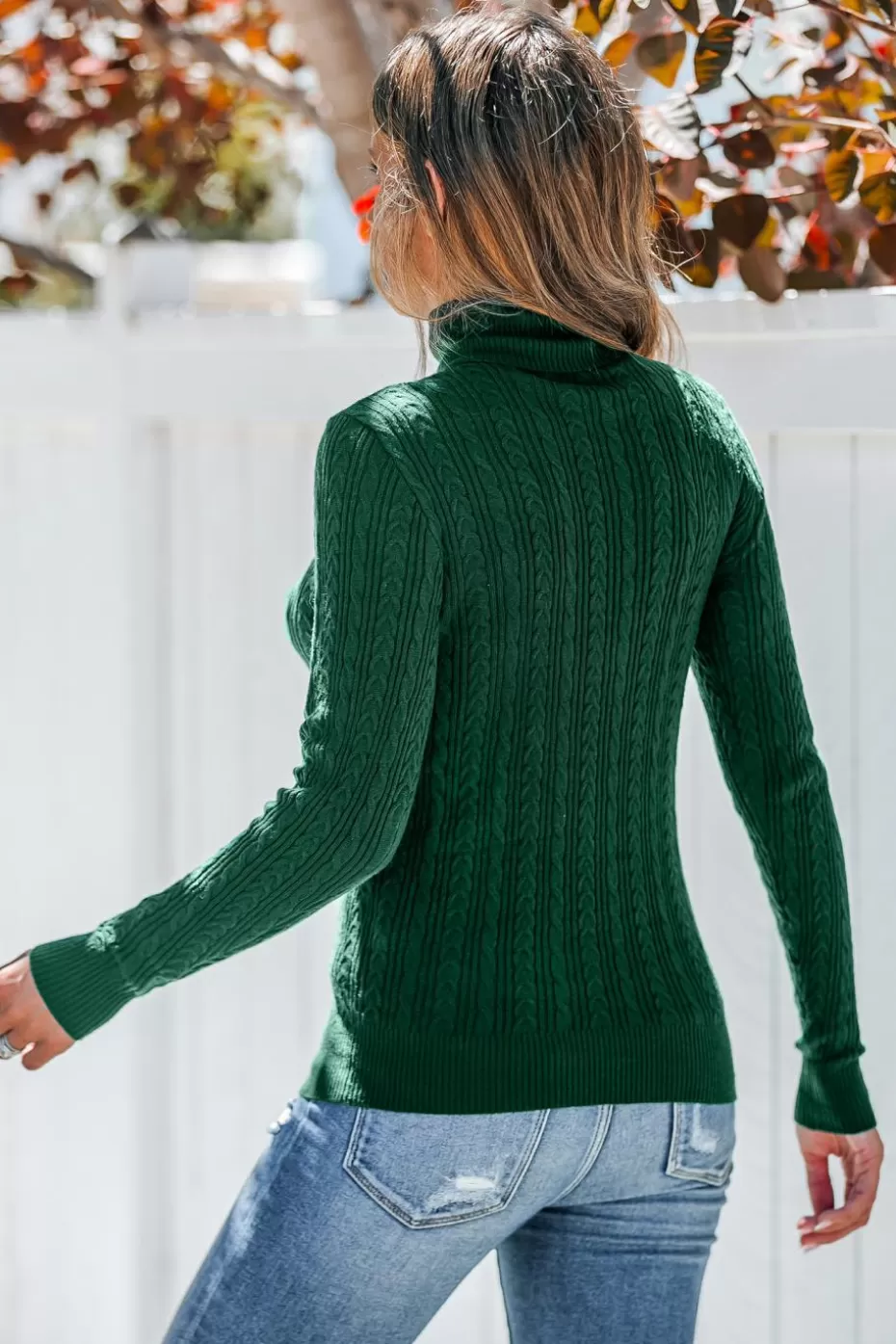 Hot Cupshe Cable Knit Long Sleeve Turtleneck Emerald