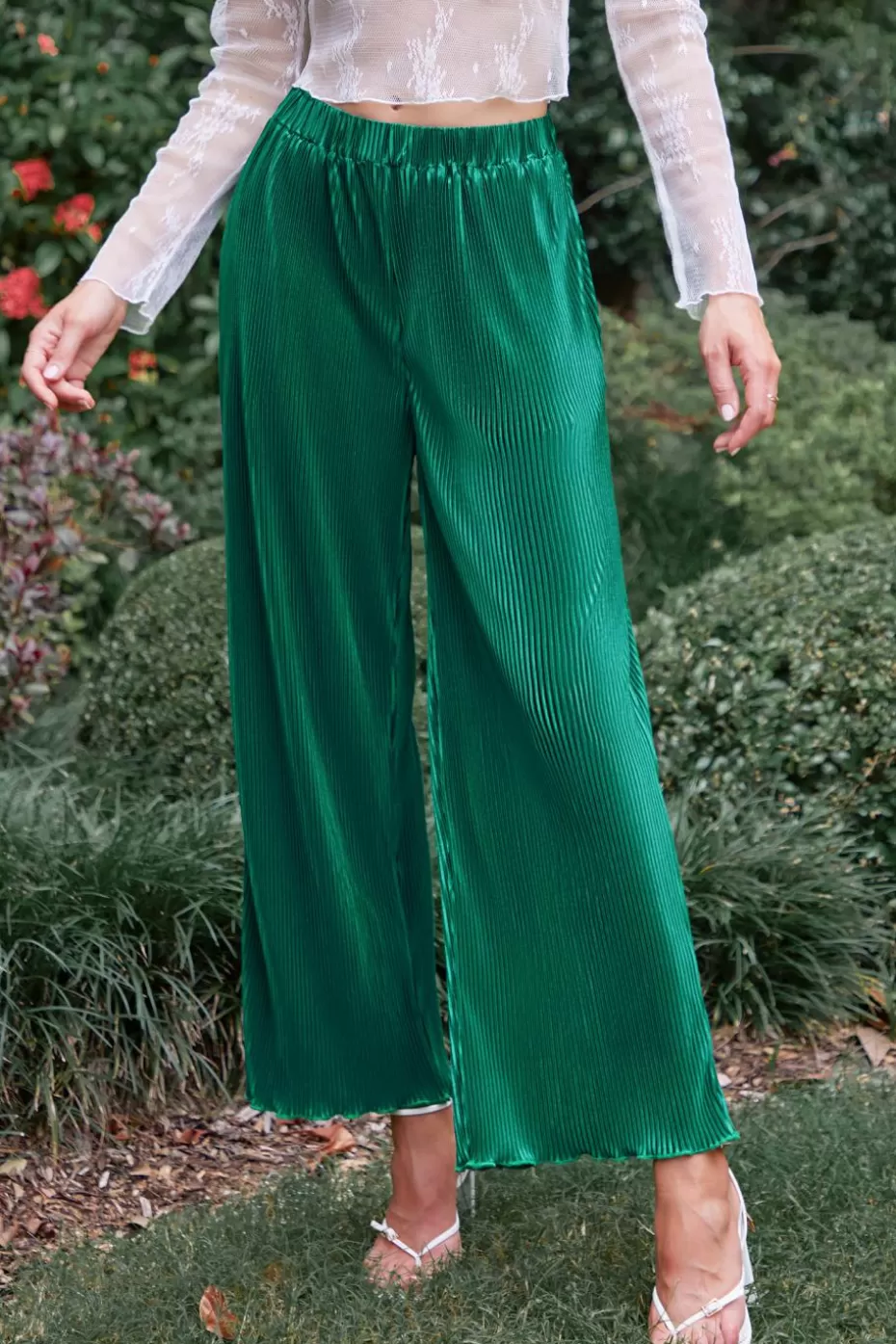 Shop Cupshe Pleated Straight Leg Pants Emerald