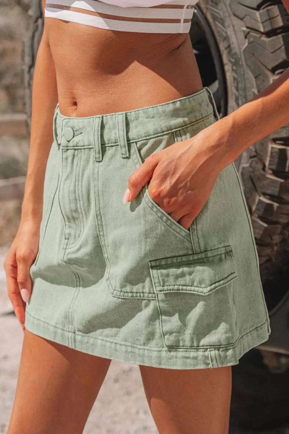 Flash Sale Cupshe Faded Denim Utility Mini Skirt Aqua