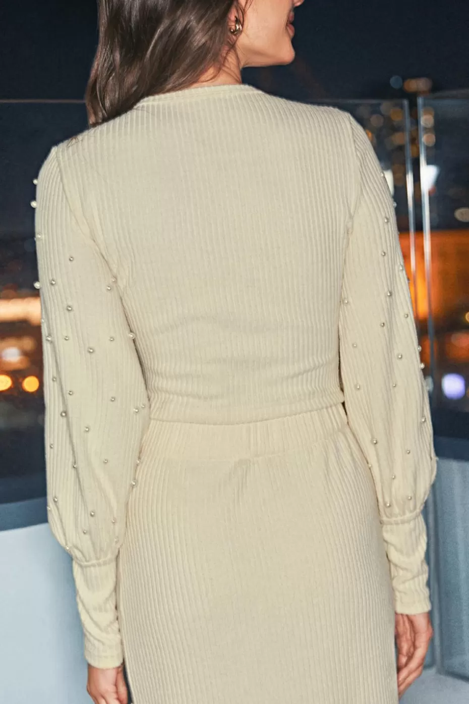 Outlet Cupshe Faux Pearl Embellished Puff Sleeve Blouse Apricot