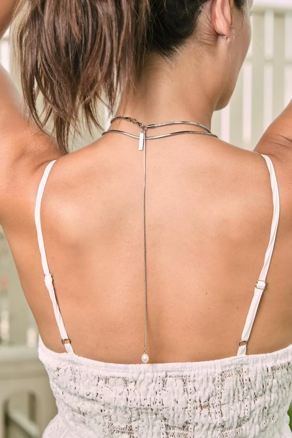 Sale Cupshe Faux Pearl Layered Chain Necklace Silver