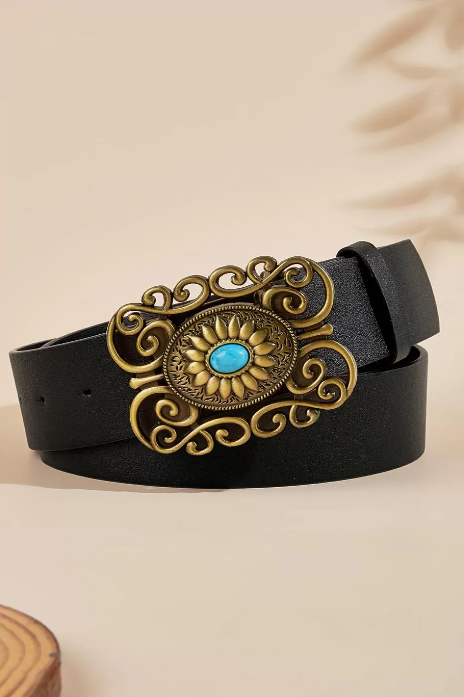 Cheap Cupshe Faux Turquoise And Brass Belt Black