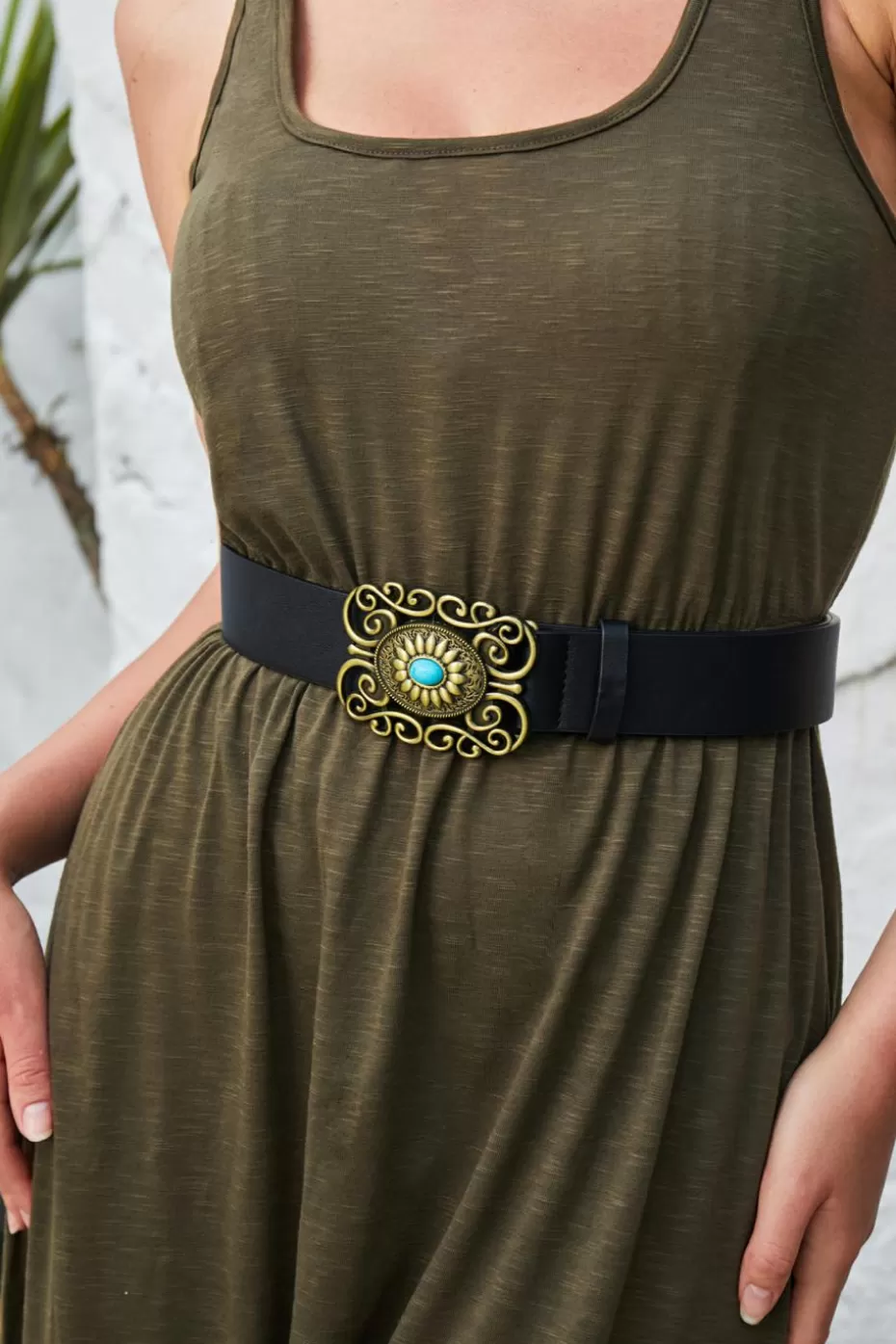 Cheap Cupshe Faux Turquoise And Brass Belt Black