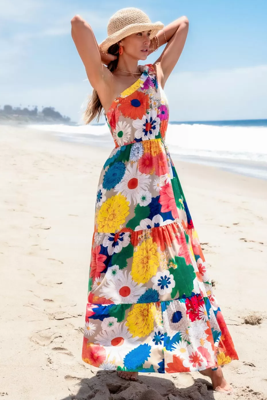 Online Cupshe Floral Asymmetrical One-Shoulder Maxi Dress Multi