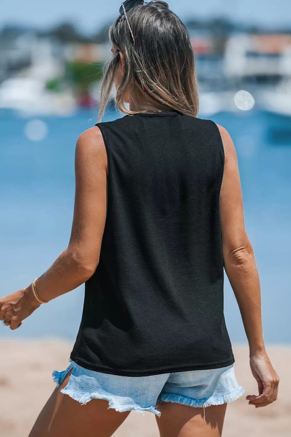 Sale Cupshe Floral Crochet V-Neck Top Black