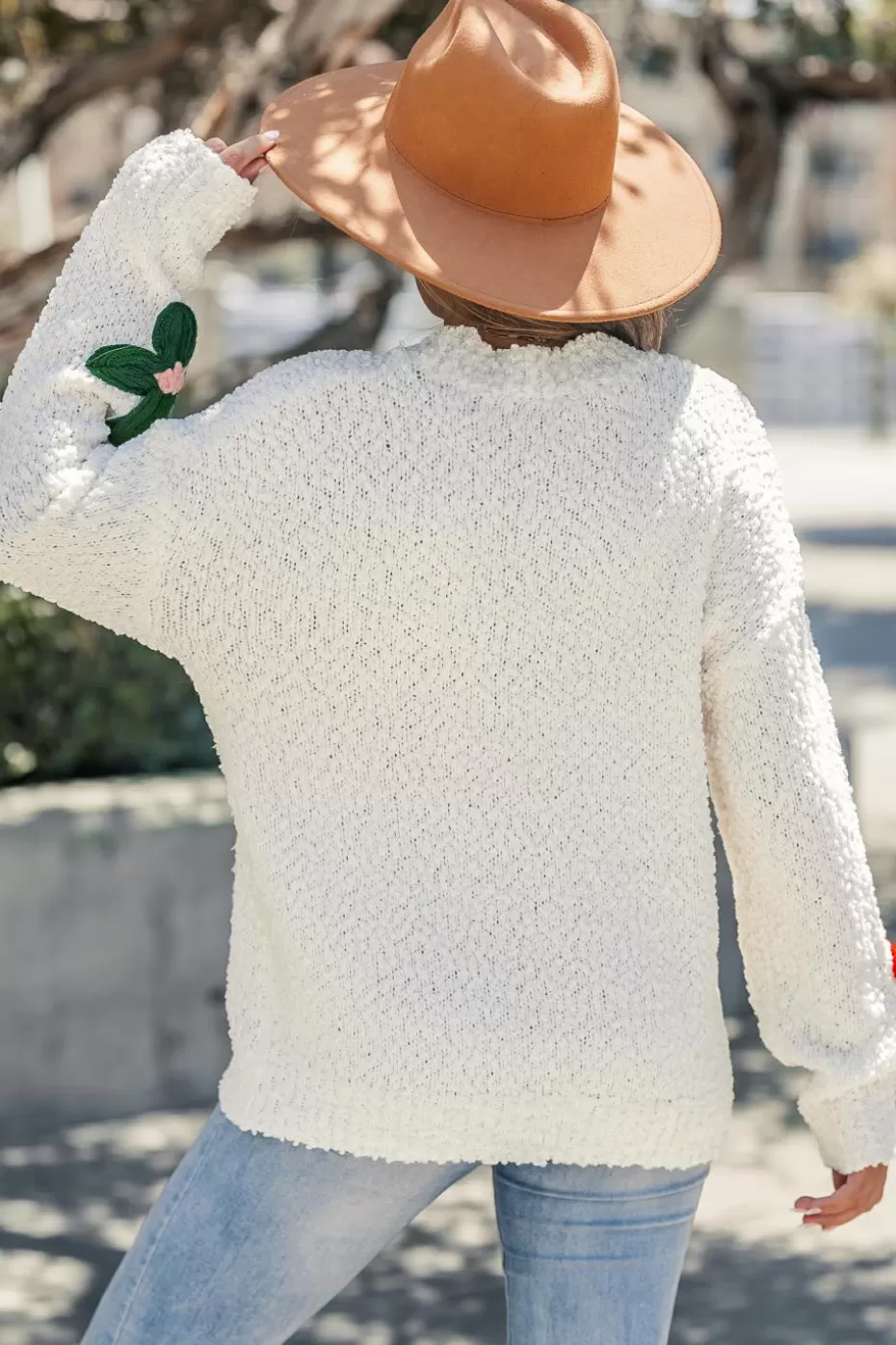 Cheap Cupshe Floral Embellished Long Sleeve Knit Sweater White