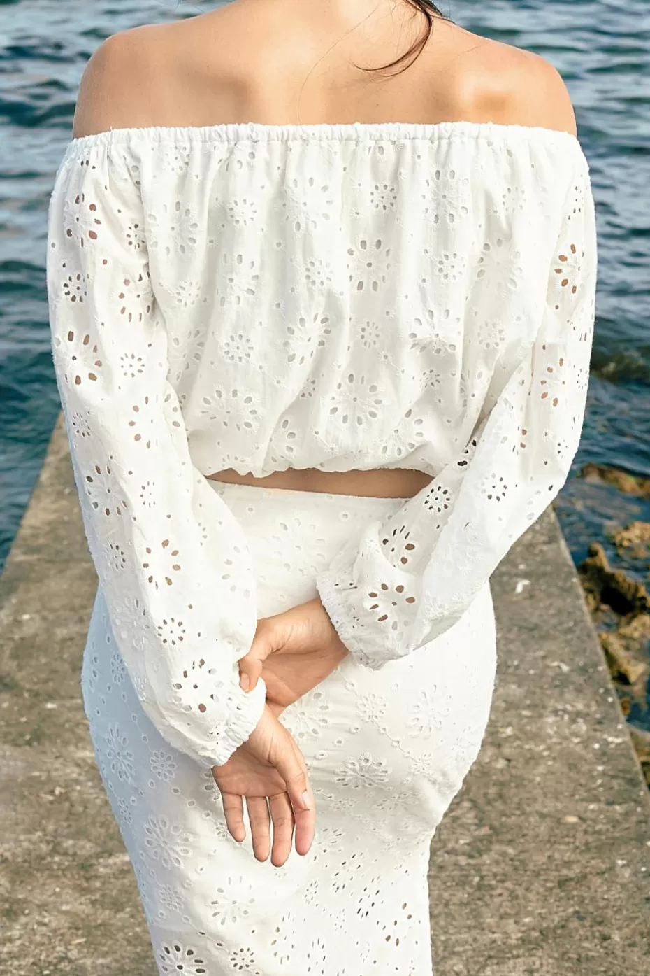 Hot Cupshe Floral Eyelet Off-Shoulder Top White
