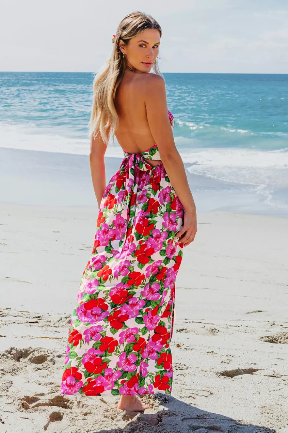 Best Cupshe Floral Halterneck Smocked Bodice Maxi Dress Red