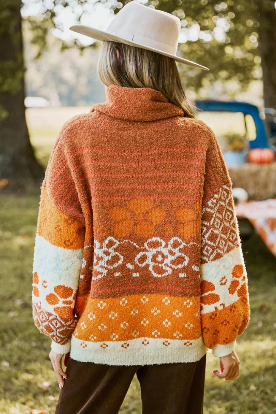 Best Cupshe Floral Intarsia Knit Loose Turtleneck Sweater Tangerine