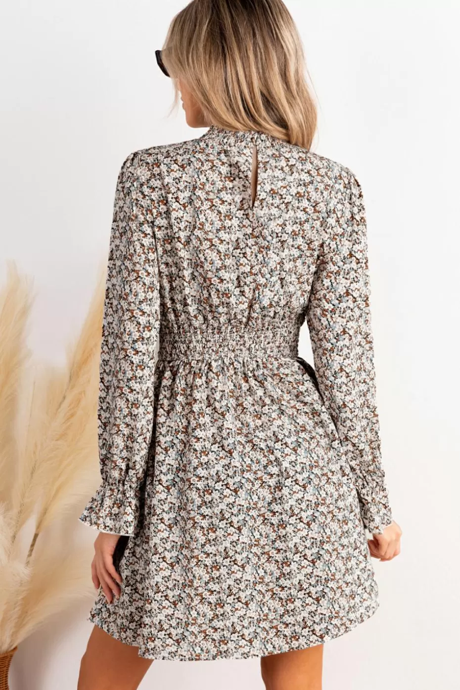 New Cupshe Floral Mockneck Long Sleeve Ruffle Cuff Mini Dress Orange