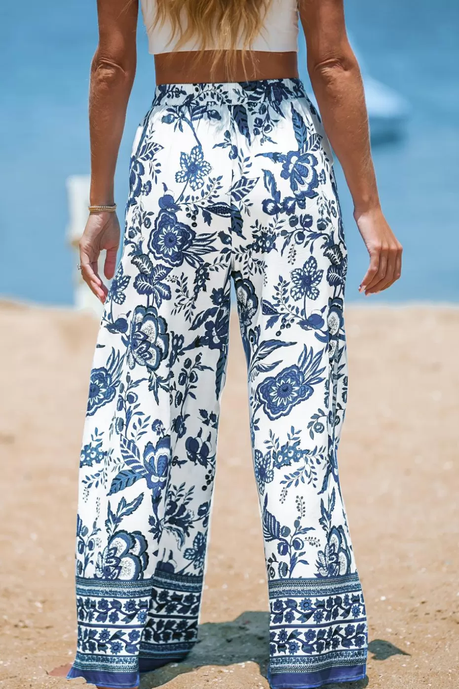 Cheap Cupshe Floral Print Drawstring Pants Aqua