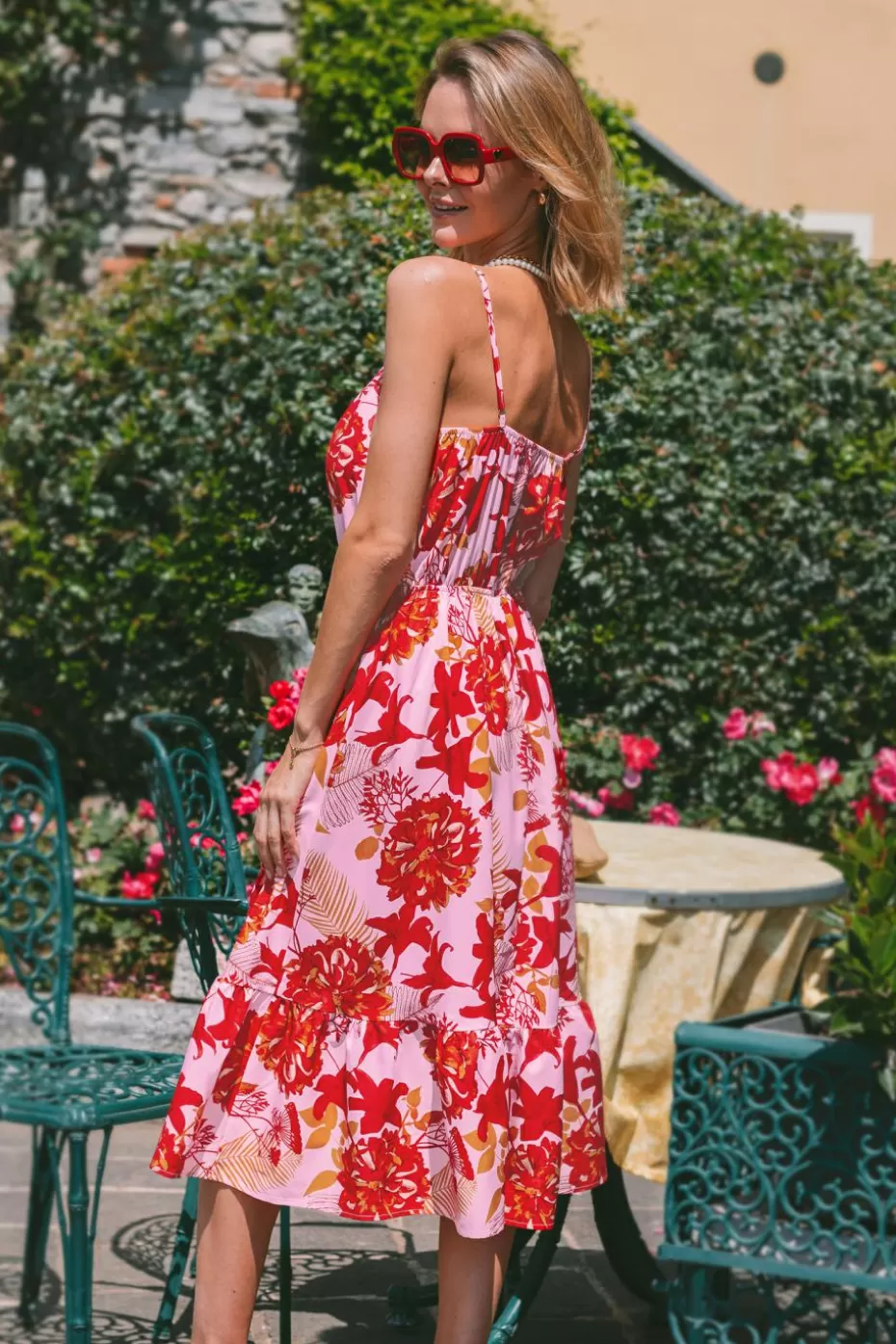 Outlet Cupshe Floral Print Tassel Tie Midi Dress Red