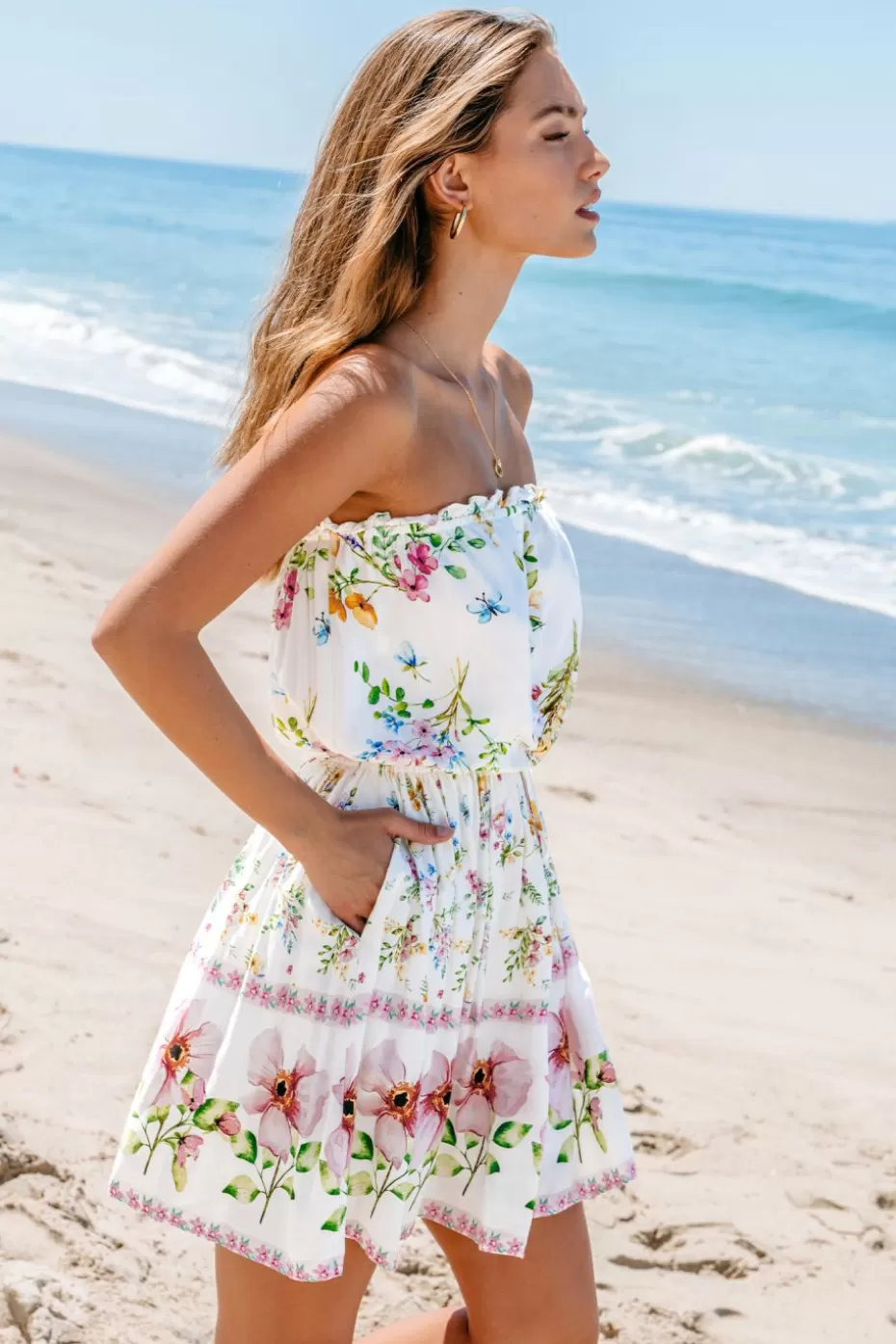 Online Cupshe Floral Print Tie Waist Mini Dress White
