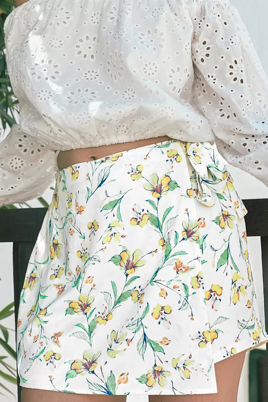 Clearance Cupshe Floral Print Wrap Mini Skirt White