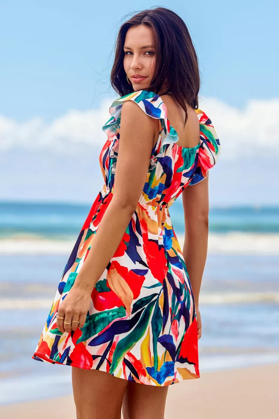 New Cupshe Floral Ruffled V-Neck Mini Dress Multi
