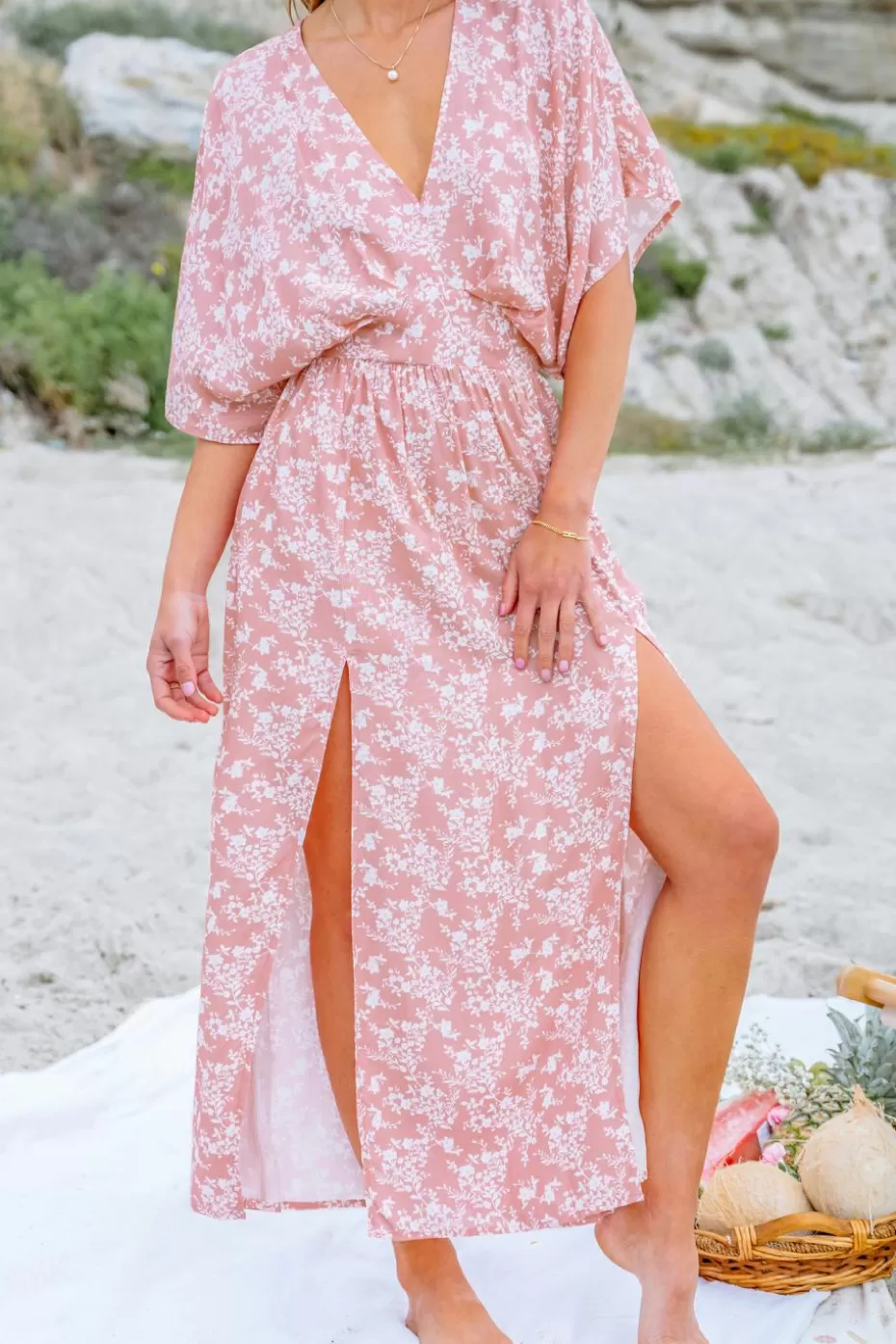 Shop Cupshe Floral V-Neck Dolman Sleeve Maxi Dress Pink-Pink