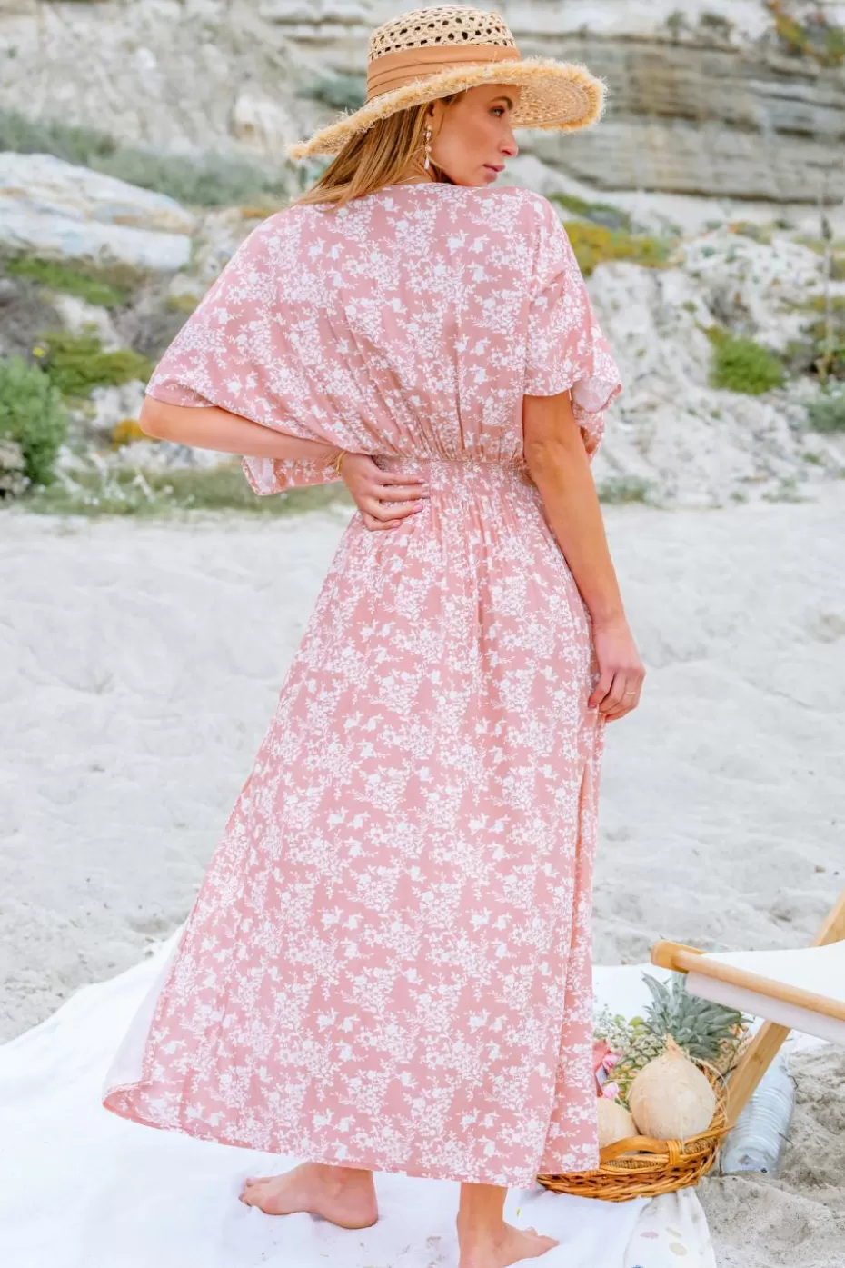Shop Cupshe Floral V-Neck Dolman Sleeve Maxi Dress Pink-Pink
