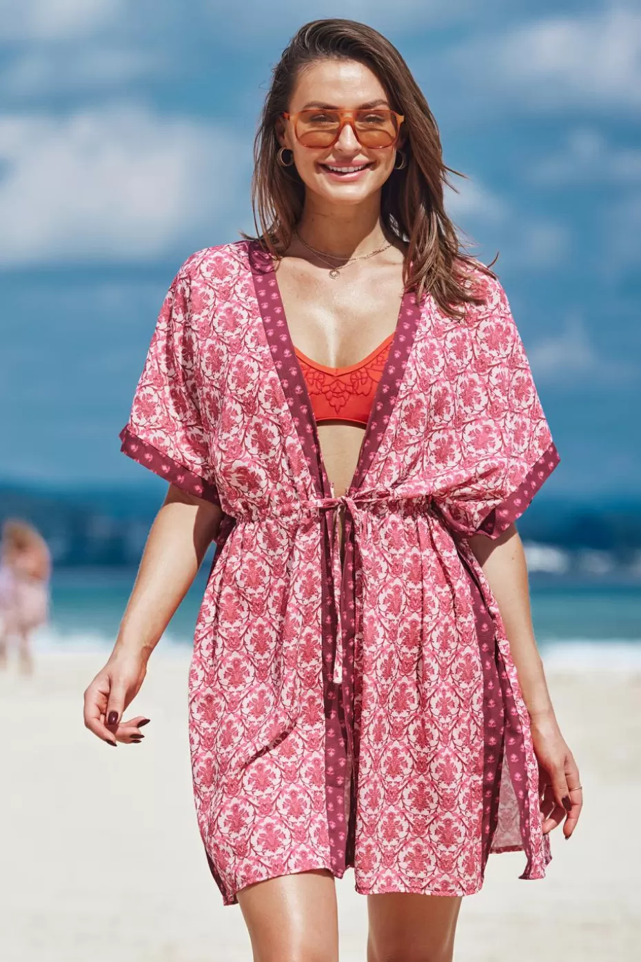 Discount Cupshe Floral Waist Tie Kimono Cover-Up Red