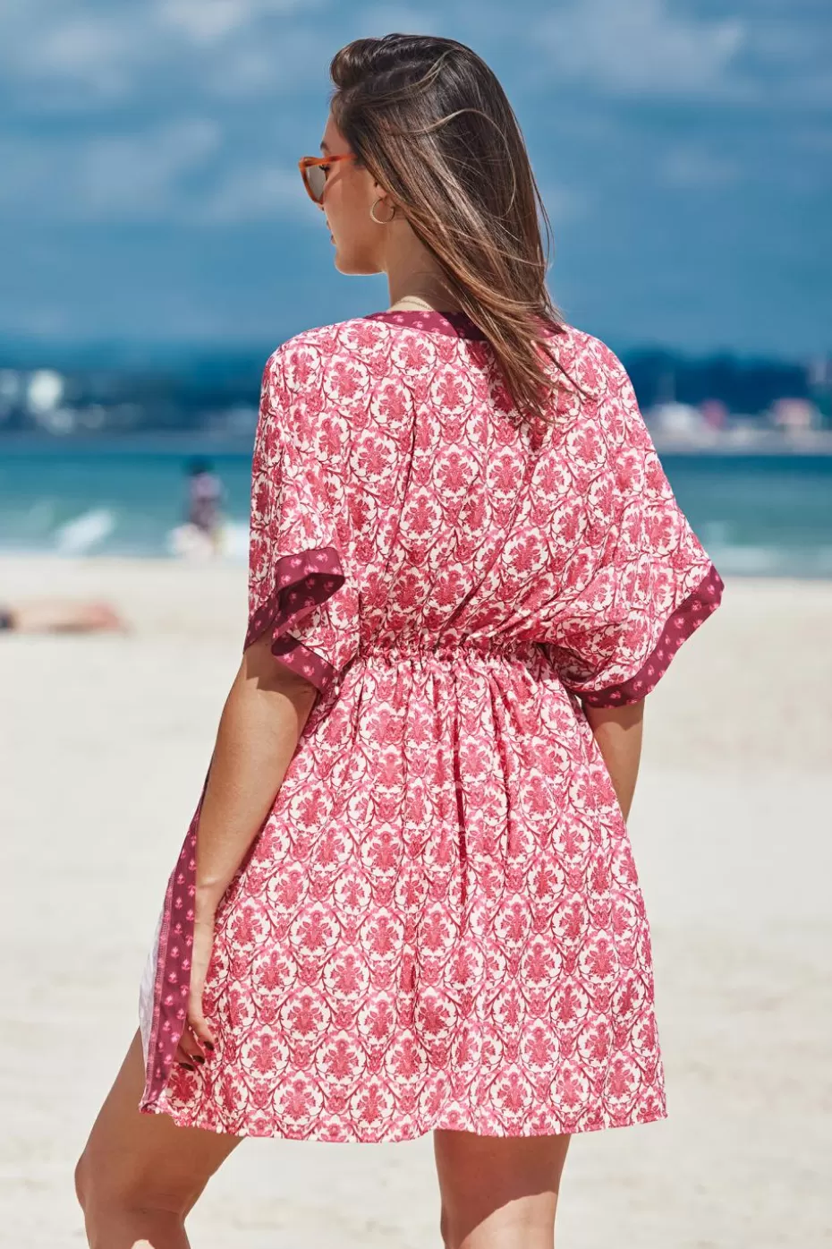 Discount Cupshe Floral Waist Tie Kimono Cover-Up Red