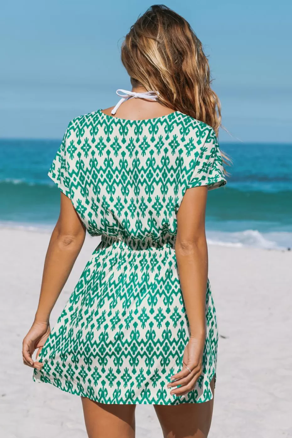Fashion Cupshe Geo Dolman Sleeve Cover-Up Dark green-White
