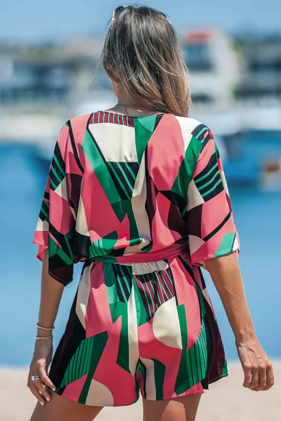 Store Cupshe Geo Print Belted Romper Red