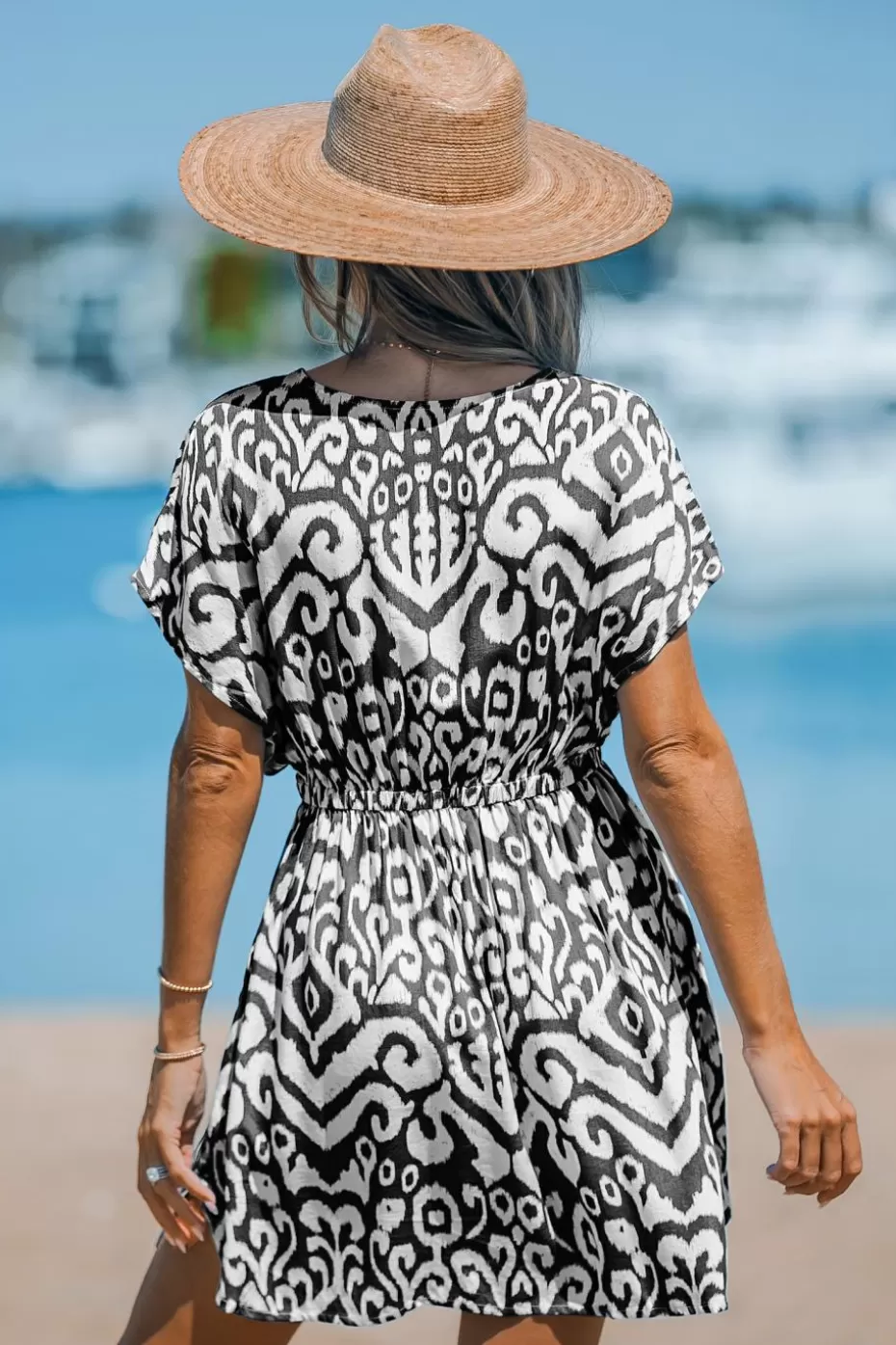 Hot Cupshe Geo Print Cover-Up Dress Black