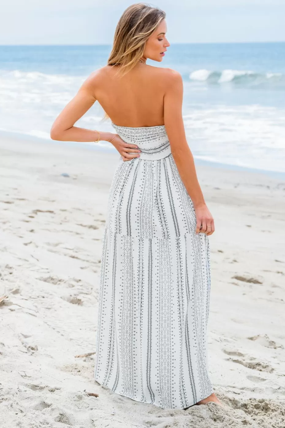 Hot Cupshe Geo Print Tassel Halter Maxi Dress White