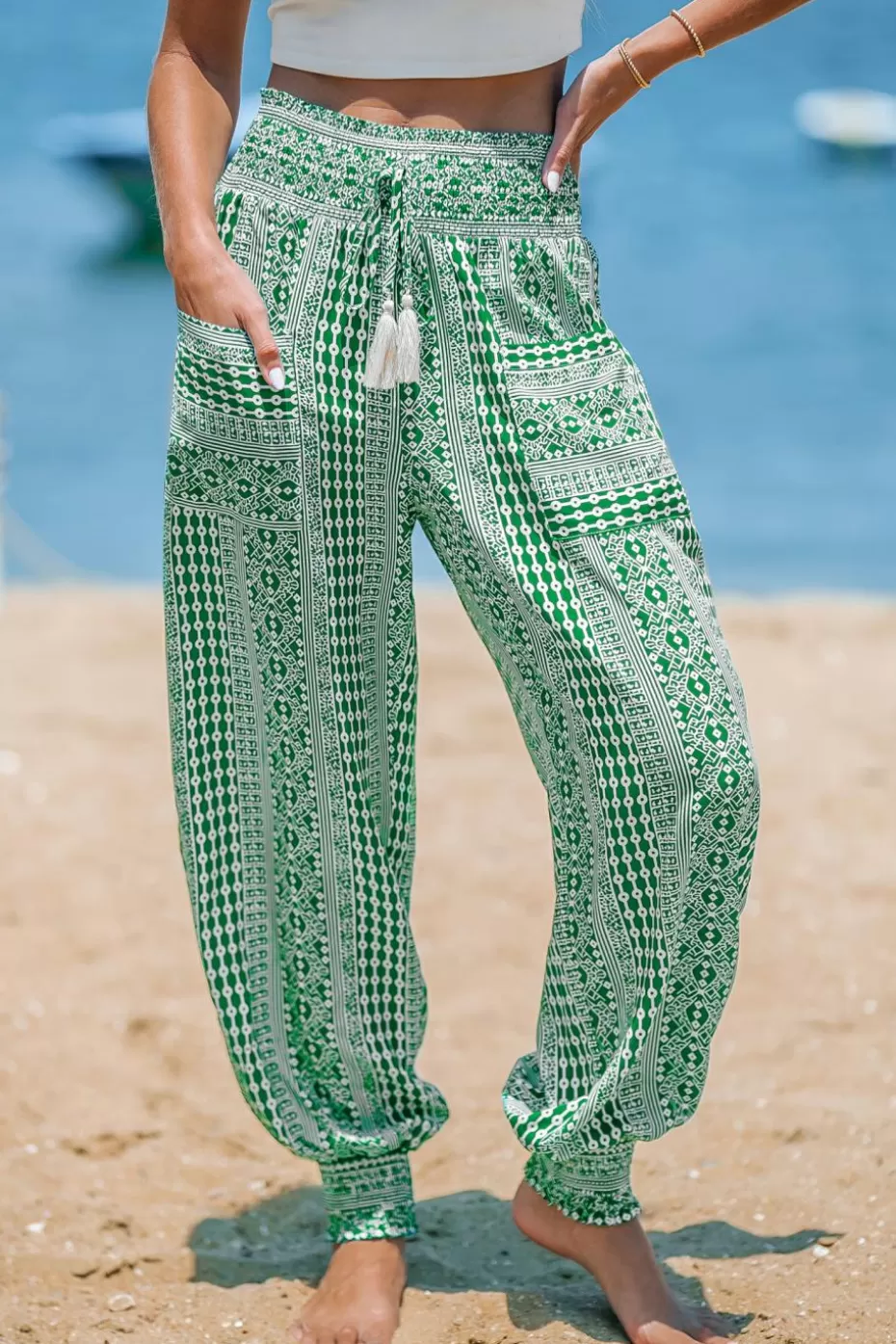 Outlet Cupshe Geo Print Tassel Waist Joggers Green