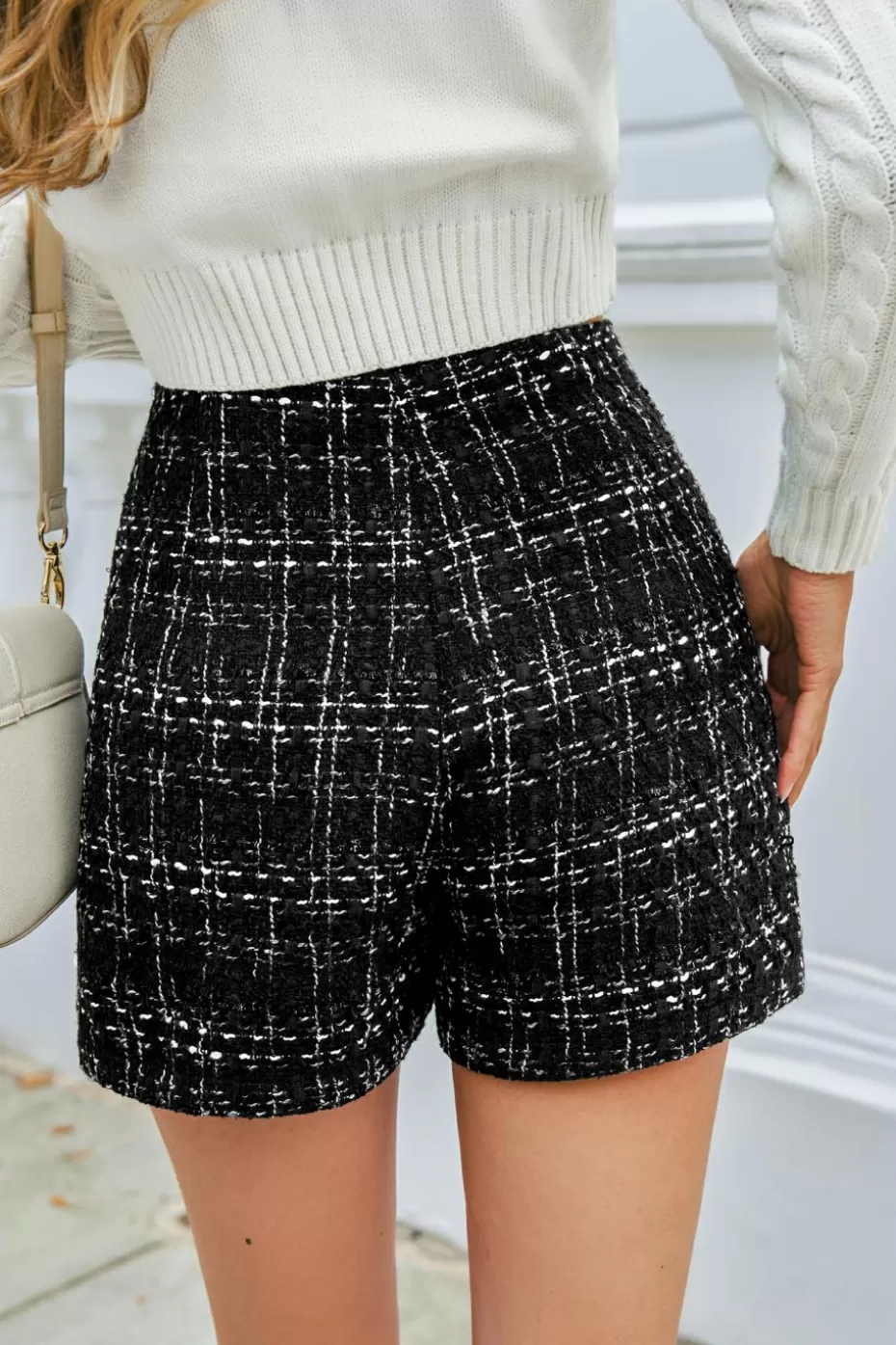 Best Sale Cupshe Gingham Straight Leg Shorts Black