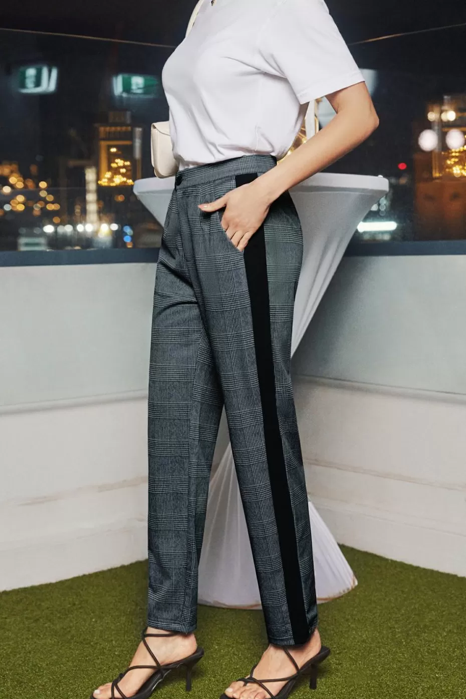 Store Cupshe Glen Check Tapered Leg Pants Grey