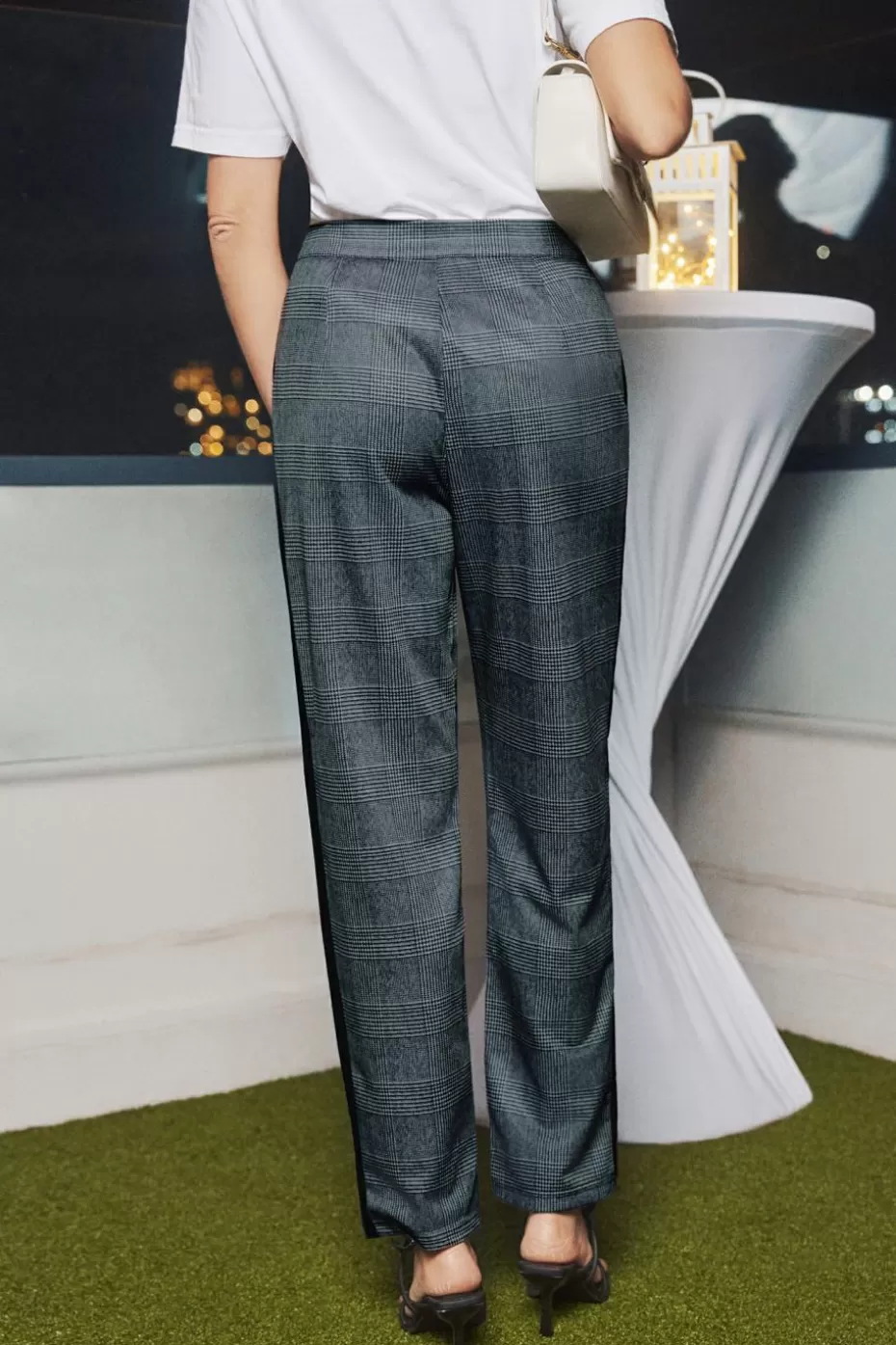 Store Cupshe Glen Check Tapered Leg Pants Grey