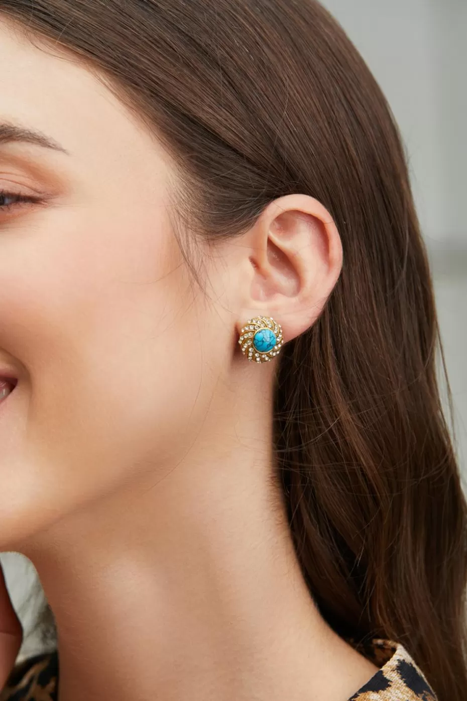 Cheap Cupshe Gold-Tone Clear Crystal & Faux Turquoise Stud Earrings Goldenrod