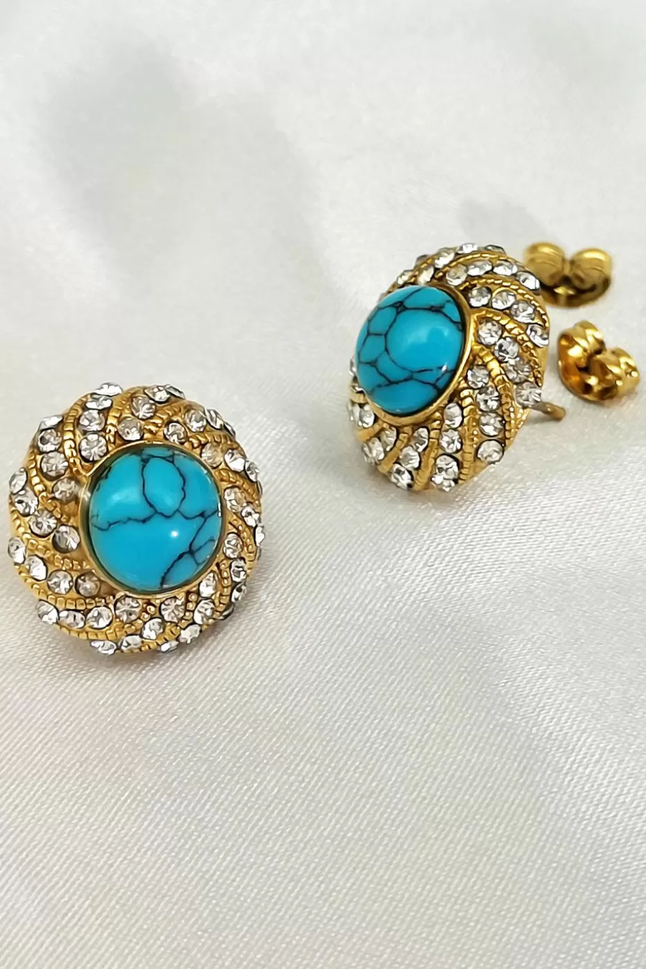 Cheap Cupshe Gold-Tone Clear Crystal & Faux Turquoise Stud Earrings Goldenrod