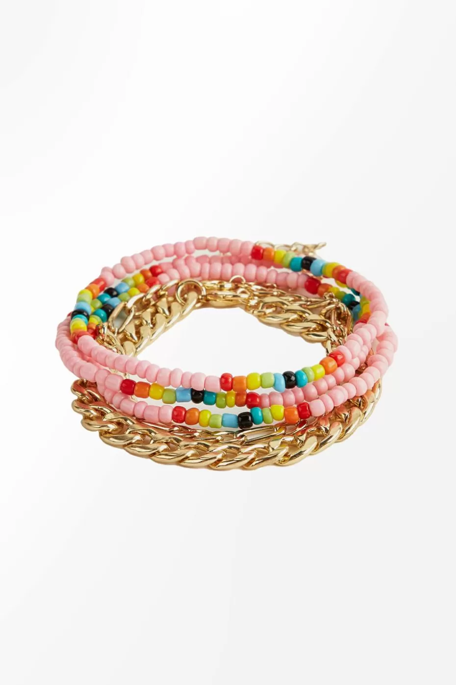Store Cupshe Gold-Tone Chainlink & Rainbow Beads Bracelet Set Multi