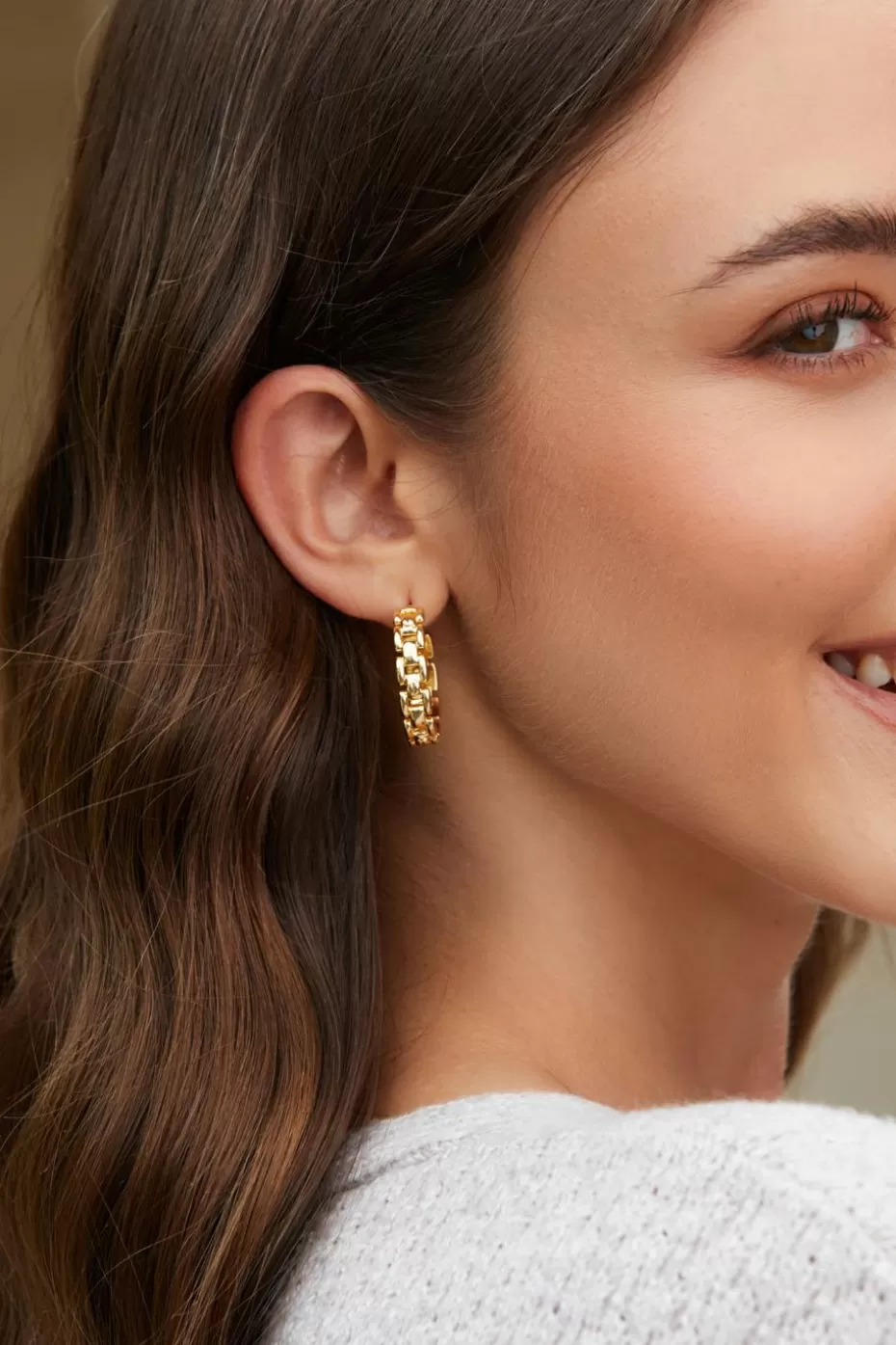 Best Sale Cupshe Gold-Tone Structured Chainlink Hoop Earrings Goldenrod