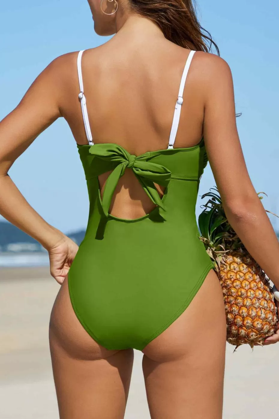 Fashion Cupshe Green Square Neck Cheeky One-Piece Grass