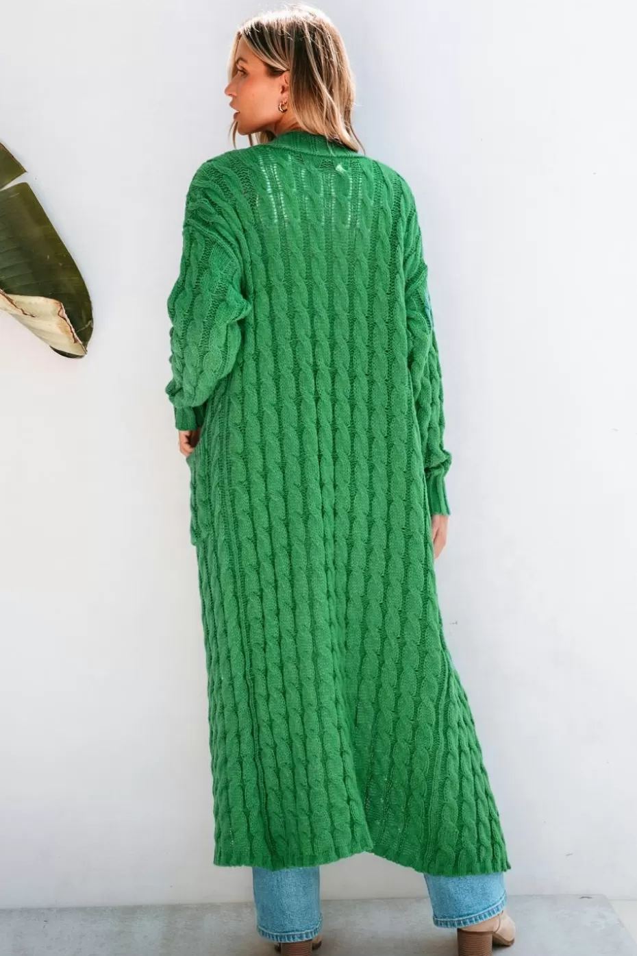 Sale Cupshe Cable Knit Open Front Duster Cardigan Green