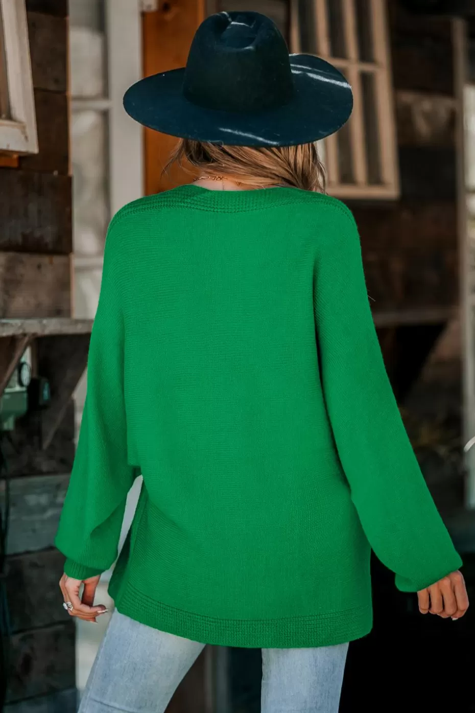 Outlet Cupshe Green Chunky Knit V-Neck Sweater Mint