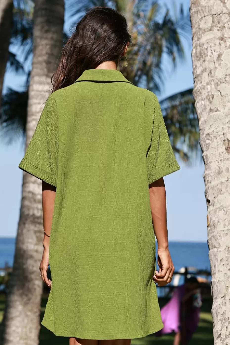 Clearance Cupshe Collared Front Button Loose Fit Mini Dress Green